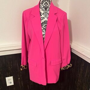 JODIFL Vibrant Pink Blazer with Leopard Accents